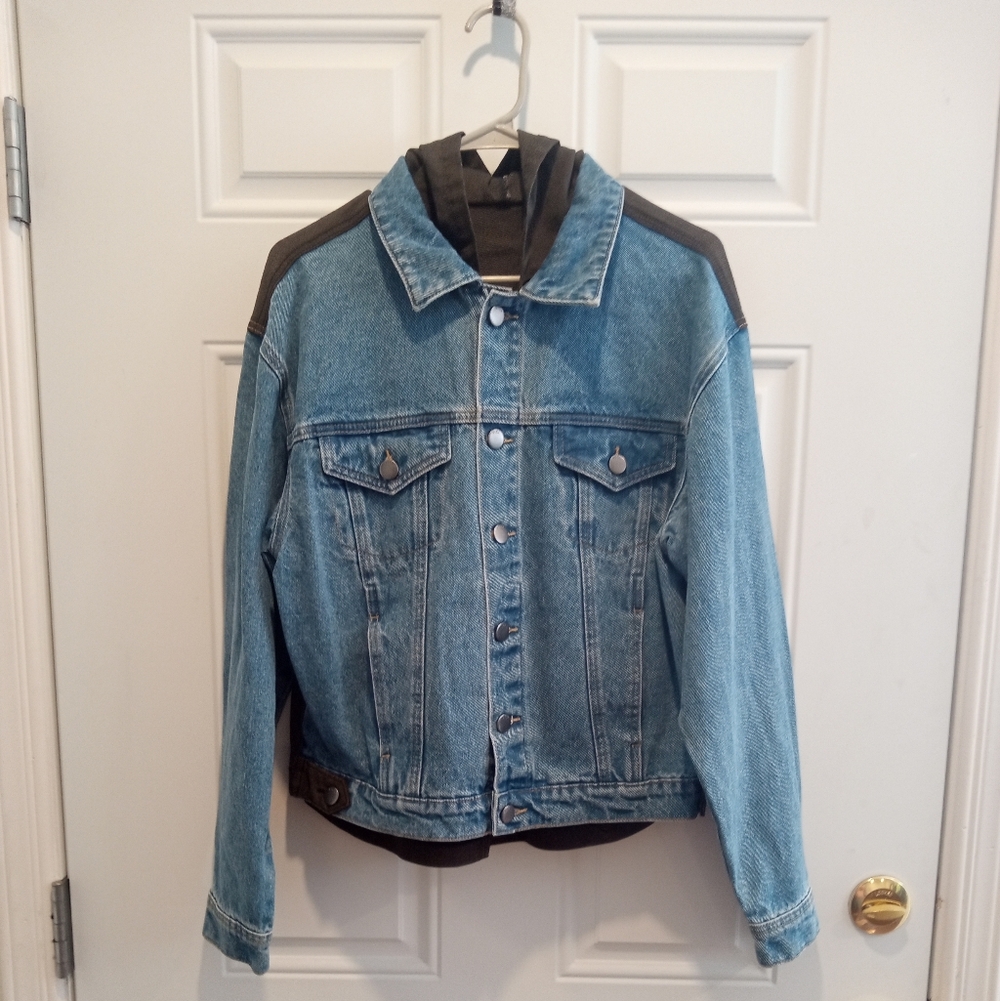 Color Block Denim Hoodie Jacket